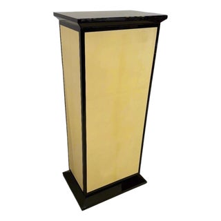 Art Deco Pedestal Black Lacquer with Parchment. France 1930's. For Sale