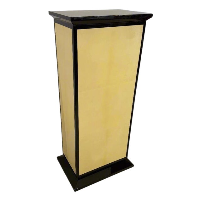 Art Deco Pedestal Black Lacquer with Parchment. France 1930's. For Sale