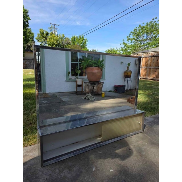 Hi, original mid 20th century bathroom chrome framed vanity mirror with medicine cabinet. Measures 36” wide x 28” tall....