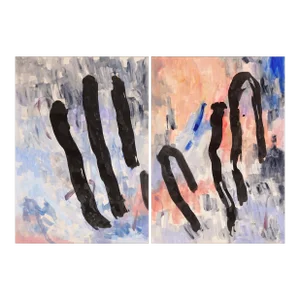 2023, Abstract Expressionist Diptych Gestures of "Figures at Dawn" by Romina Milano - Set of 2