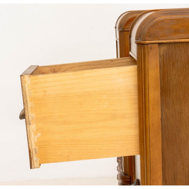 American Art Deco Mirrored Marquetry Inlaid Walnut Vanity and Chair For Sale - Image 11 of 16