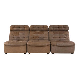 1970s De Sede Style Patchwork Leather Three-Piece Modular Sofa For Sale