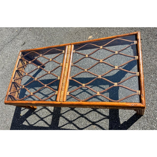 Mid-Century Modern Vintage Mid-Century Bamboo / Rattan Cocktail Table With Glass Top For Sale - Image 3 of 3