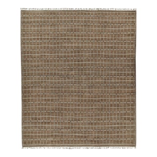 Rug & Kilim’s Moroccan Rug with Beige-Brown Stripes and Geometric Pattern - 5x8 For Sale