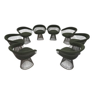 Warren Platner for Knoll Bronze Frame Dining Chairs in Deep Green Boucle' For Sale