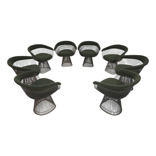 Warren Platner for Knoll Bronze Frame Dining Chairs in Deep Green Boucle' For Sale