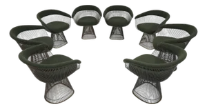 Warren Platner for Knoll Bronze Frame Dining Chairs in Deep Green Boucle'