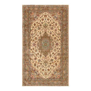 1940s Traditional Ivory Field Floral Vintage Tabriz Silk Highlights Carpet Rug