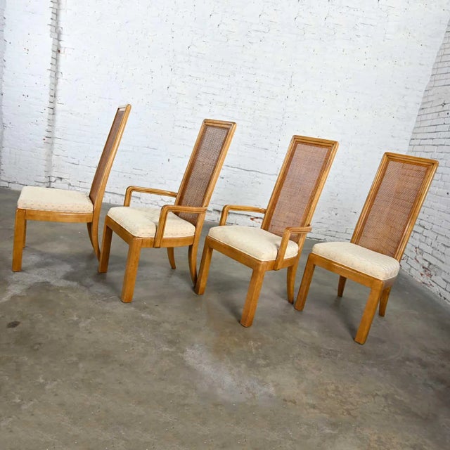 Campaign Late 20th Century Modern Campaign Style Dining Chairs Light Wood & Cane by American of Martinsville, Set of 4 For Sale - Image 3 of 16