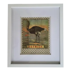 Antique Framed Victorian Era Ostrich Still Life Puzzle, Framed