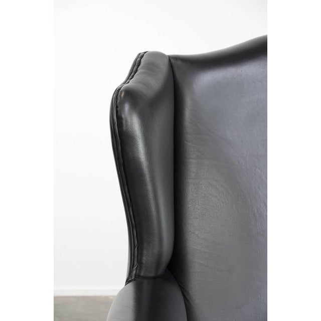 English Style Black Cowhide Chesterfield Wing Chair For Sale - Image 12 of 15