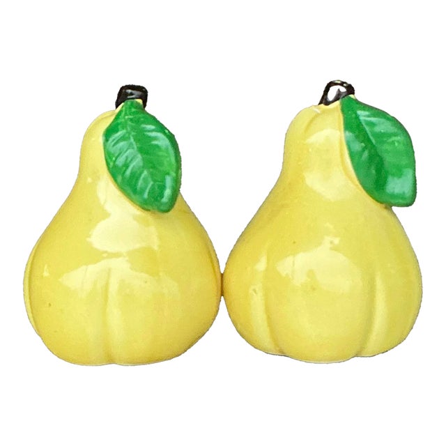 Vintage Boho Glazed Ceramic Pear Salt and Pepper Shakers For Sale