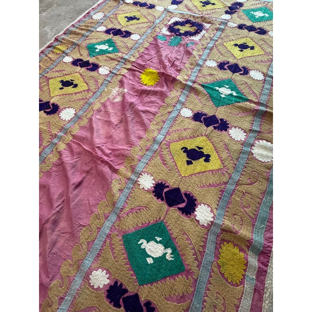 Pink Pink Cotton Suzani Prayer Niche Wall Hanging For Sale - Image 8 of 9