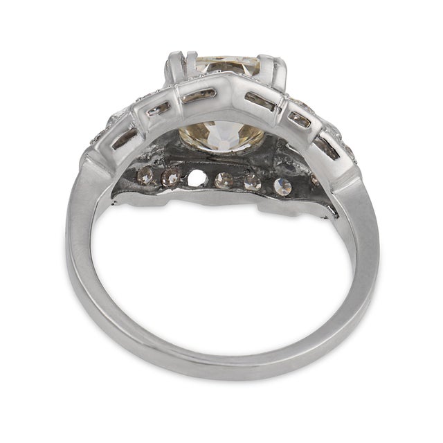 1920s Art Deco Gia 2.02 Carat Old Mine Cut Diamond Platinum Engagement Ring, Size 6 For Sale In Los Angeles - Image 6 of 8