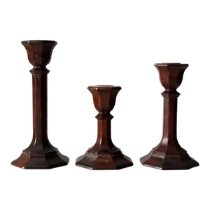 Vintage Wood Candlestick Holders Set of 3