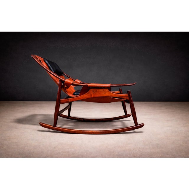 Rocking Chair in Rosewood & Leather, Liceu De Artes, 1960s For Sale - Image 12 of 15