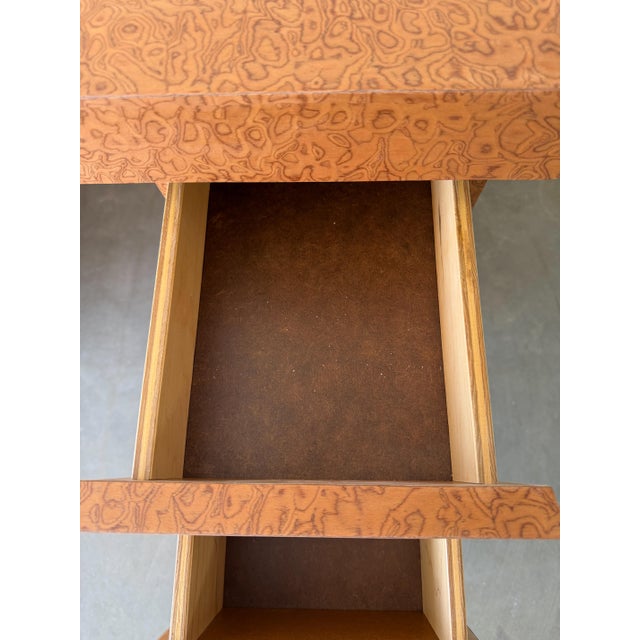 Vintage 80s Deco Postmodern Burlwood Writing Desk For Sale - Image 12 of 14