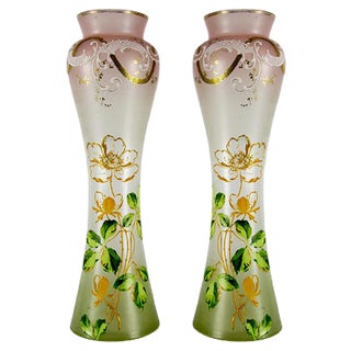 Art Nouveau French Colored Glass Vases, 1920s, Set of 2 For Sale