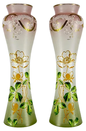 Art Nouveau French Colored Glass Vases, 1920s, Set of 2