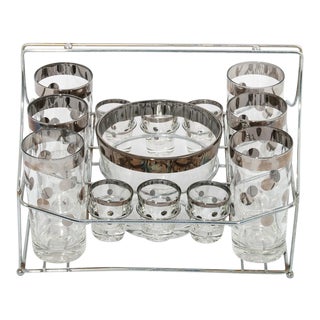 Sterling Silver Polka-Dot Pattern Glassware - Set of 13 For Sale