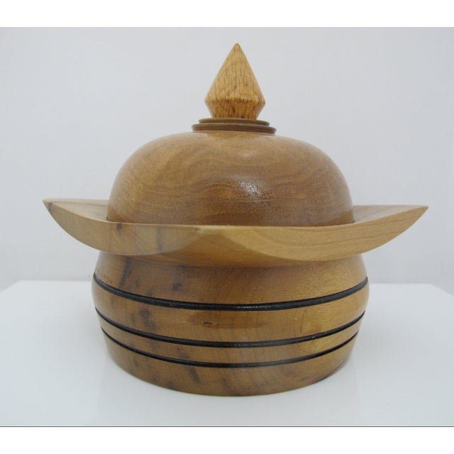 Mid-Century Modern Vintage 1976 Hand Turned Wood Geometric Circular Box With Dome Lid For Sale - Image 3 of 10