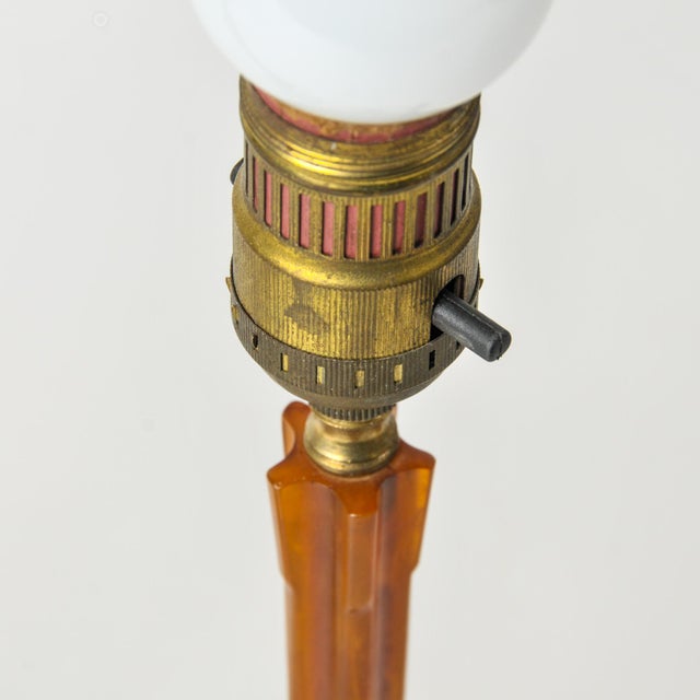 1930s Art Deco Amber Bakelite Boudoir Lamps - a Pair For Sale - Image 11 of 14