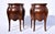 A fine pair of Italian Burl Wood Bombe nightstand side table chests boasting serpentine fronts, Cabriole legs and superb...