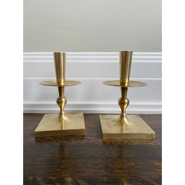 Mid 20th Century Mid 20th Century Mid Century Modern Tommi Parzinger Brass Candle Sticks For Sale - Image 5 of 5