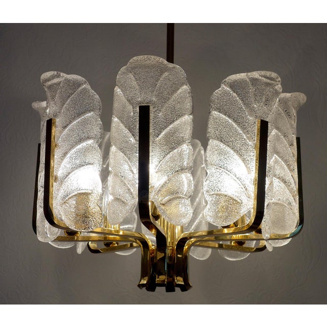 Scandinavian Brass and Ice Glass 8-Light Chandelier by Carl Fagerlund for JSB, 1960s For Sale - Image 10 of 12