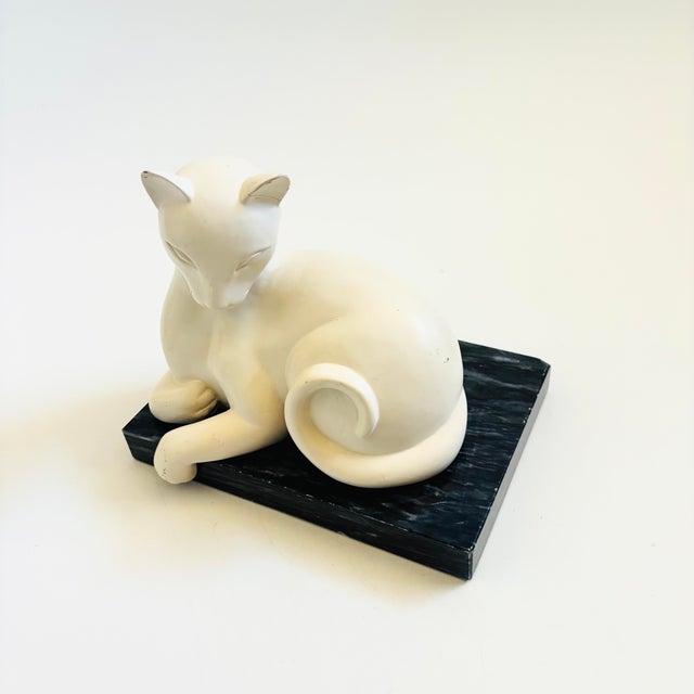 Vintage Art Deco Style Cat Bookend on Black Marble Base For Sale - Image 4 of 15