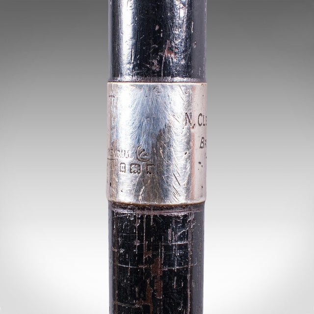 Vintage Gentleman's Walking Cane, English, Brass, Stick, Hallmarked Silver, 1935 For Sale - Image 9 of 11