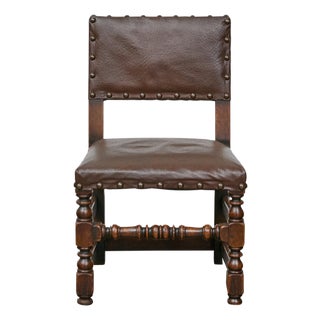 English 1880s Child's Chair with Turned Legs and Oil Cloth Upholstery For Sale