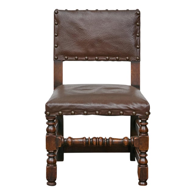 English 1880s Child's Chair with Turned Legs and Oil Cloth Upholstery For Sale