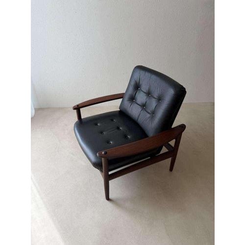 Scandinavian Armchair in Teak and Black Leather, 1960s For Sale - Image 12 of 13