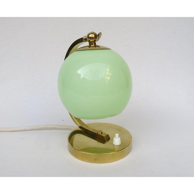 Art Deco Bedside Lamp in Brass with Green Cased Glass Shade, 1920s For Sale - Image 4 of 15