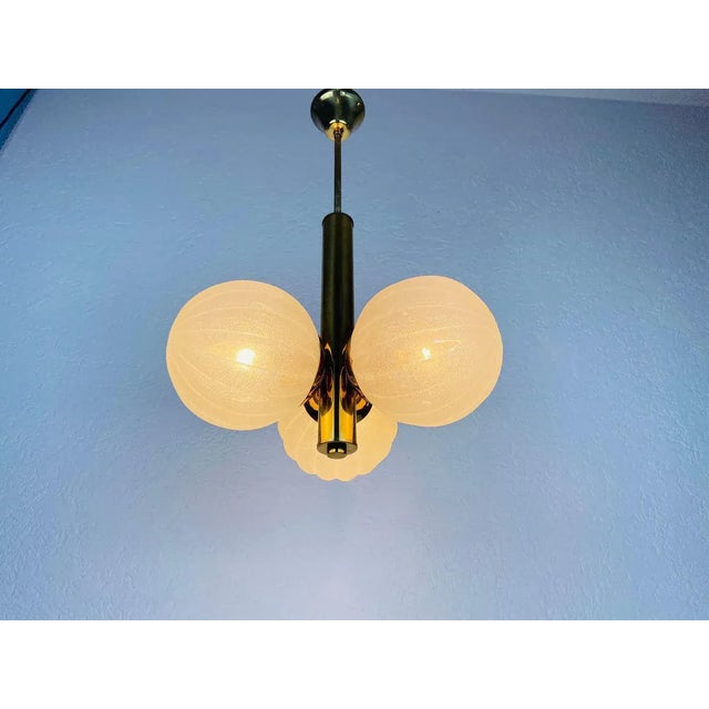 Mid-Century Golden 3-Arm Space Age Chandelier from Kaiser, 1960s, Germany For Sale - Image 8 of 9