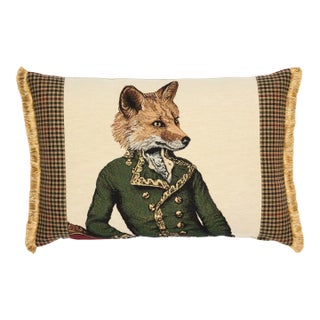 Master Fergus Fox Large Tapestry Cushion With Tweed & Fringe - 46x60cm (18"x24") For Sale