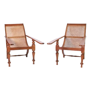 Pair of Antique Caned British Colonial Planters Chairs