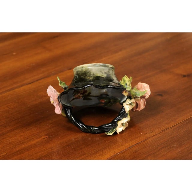 French 1880s Barbotine Majolica Basket with High Relief Colorful Flowers For Sale In Atlanta - Image 6 of 13