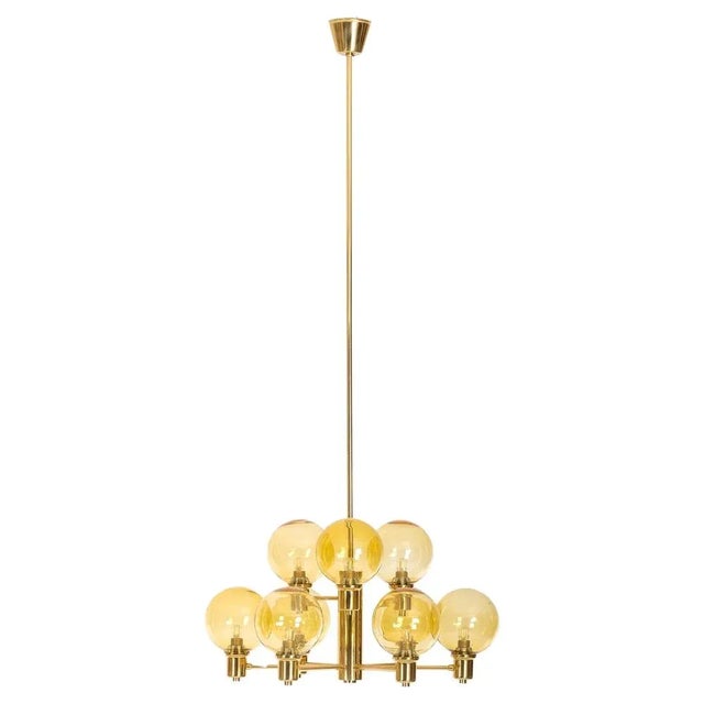 Brass and Glass Chandelier, Sweden, 1960s For Sale - Image 3 of 10