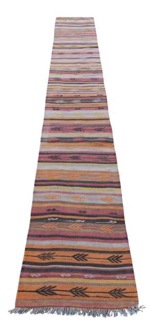1960s Scandinavian Tribal Hand Knotted Colorful Striped Kilim Runner Rug