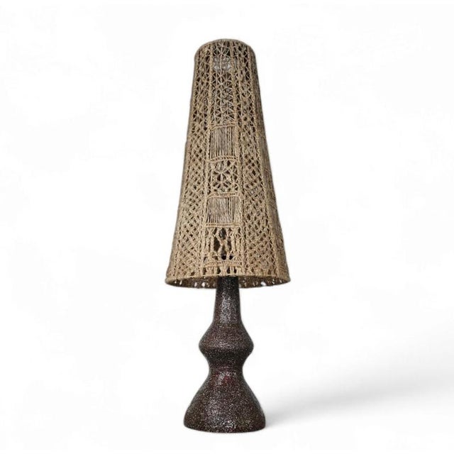 Brown Ceramic and Macramé Vase Lamp, 1970s For Sale - Image 8 of 12