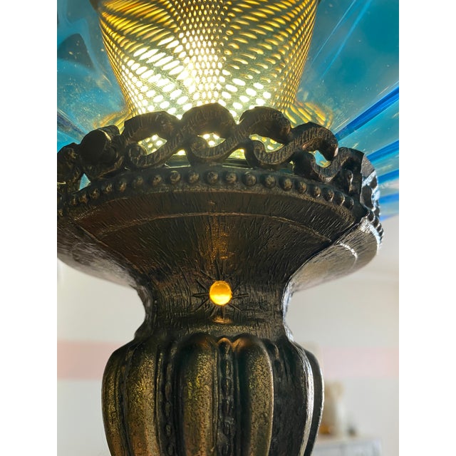 Vintage MidCentury Blue Glass Hanging Swag Lamp Chairish