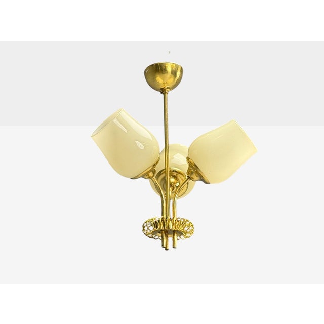 Itsu, Finnish Modern, Pendant Light, Opal Glass, Finland, 1940s For Sale - Image 4 of 12