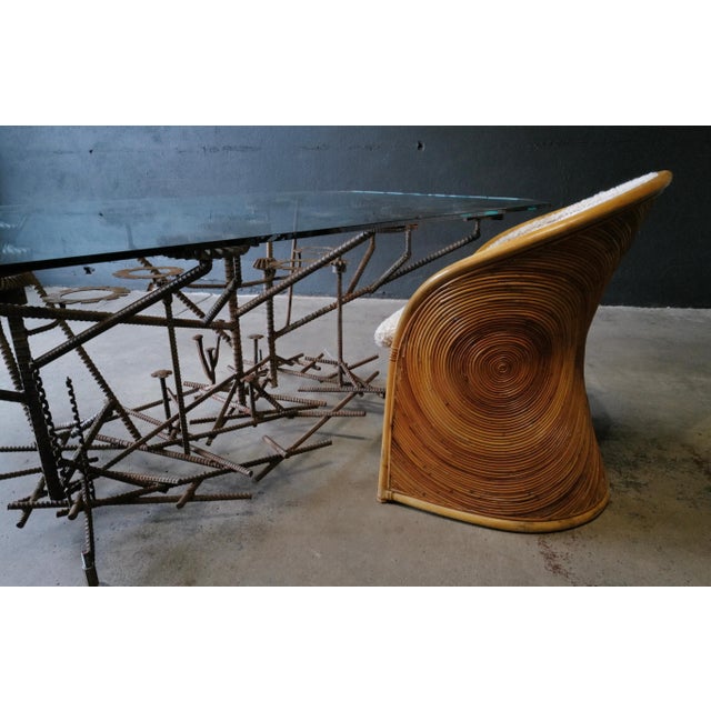 1980s Glass Top Dining Table with One of a Kind Steel Rebar Base For Sale - Image 4 of 17