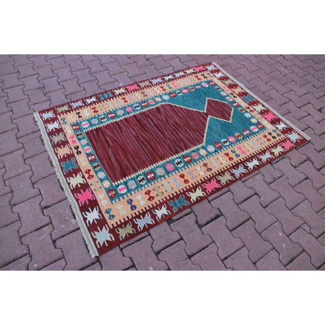 Size: 4 x 5.8 ft ( 121 x 174 cm) 47 x 68 inches Color: Organic Natural Dye ( Burgundy,Orange,Blue,Cream ) Material: 100%...