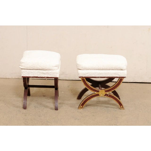 Cream Mid 20th Century French Curule Style Upholstered Stools - A Pair For Sale - Image 8 of 10