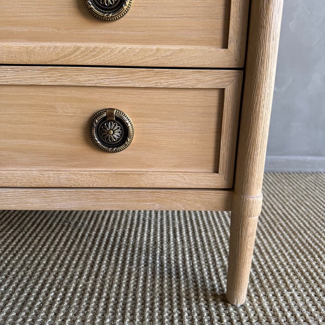 Marie Classic White Oak 3 Drawer Night Stand White Marble Top Natural Finish For Sale - Image 11 of 15