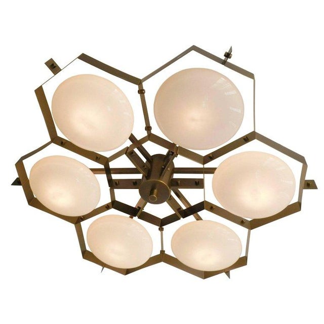 Fabio Ltd 21st Century Beehive Bronze Glossy White Murano Flush Mount by Fabio LTD For Sale - Image 4 of 4