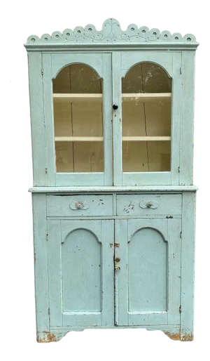1800s French Blue Step Back Display Cabinet